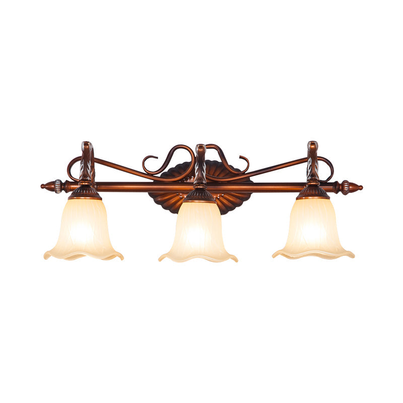 Traditional Frosted Glass Flared Bathroom Vanity Lamp With Copper Sconce 1/2/3 Light Fixture