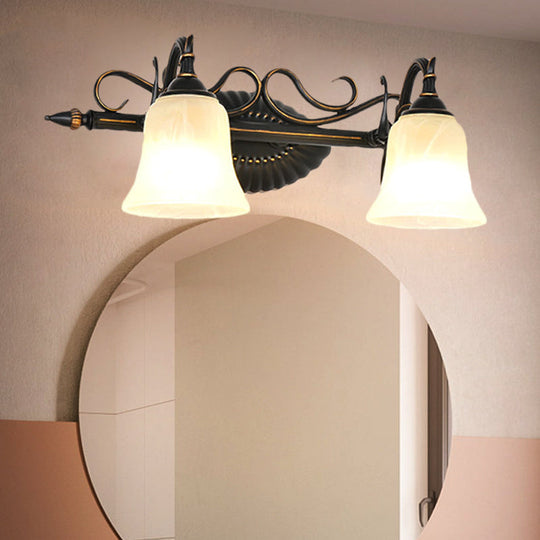 Traditional Frosted Glass Sconce Light With Bell Shade - Bronze Finish For Bathroom Vanity 1/2/3