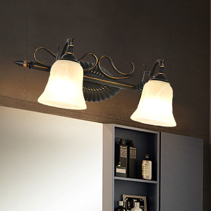 Traditional Frosted Glass Sconce Light With Bell Shade - Bronze Finish For Bathroom Vanity 1/2/3