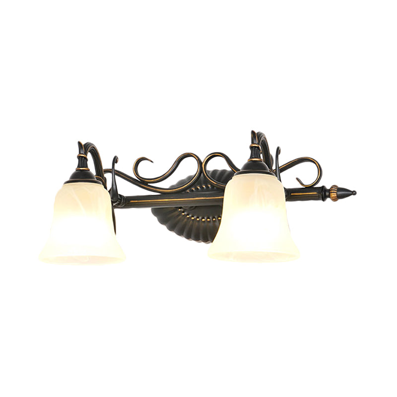 Traditional Frosted Glass Sconce Light With Bell Shade - Bronze Finish For Bathroom Vanity 1/2/3