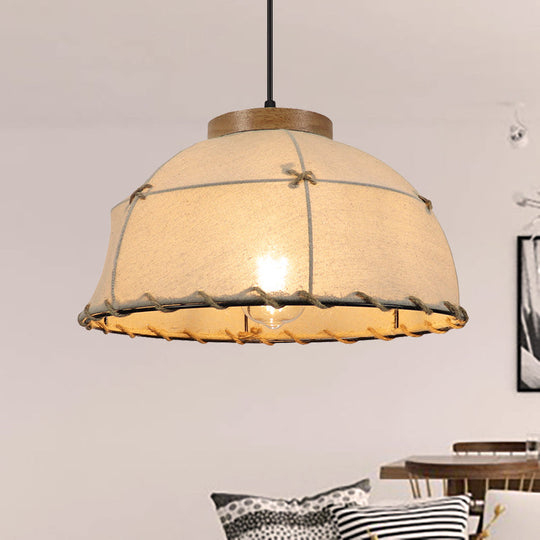 Retro Dome Ceiling Lamp - Stylish Flaxen Fabric Pendant Light with Adjustable Cord, 14"/16" Diameter