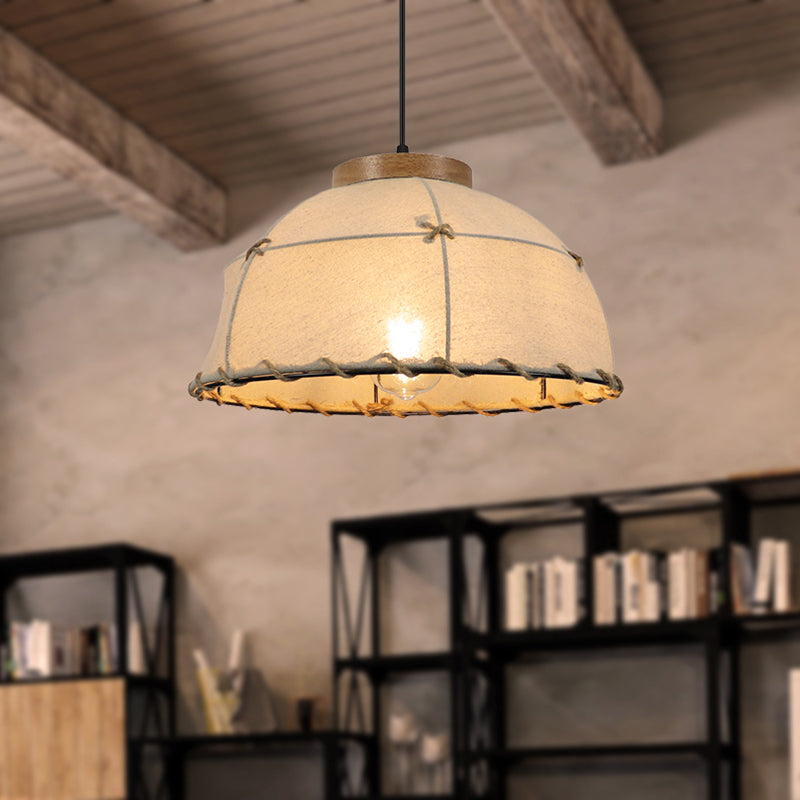 Retro Dome Ceiling Lamp - Stylish Flaxen Fabric Pendant Light with Adjustable Cord, 14"/16" Diameter