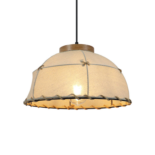 Retro Dome Ceiling Lamp - Stylish Flaxen Fabric Pendant Light with Adjustable Cord, 14"/16" Diameter