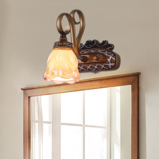 Flared Glass Iron Sconce With Tan Texture | Wall Mounted Vanity Light Traditional Design 1/2 Lights