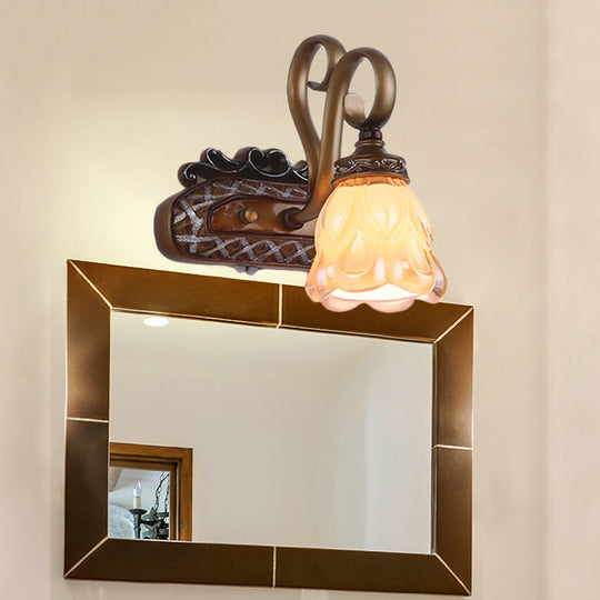 Flared Glass Iron Sconce With Tan Texture | Wall Mounted Vanity Light Traditional Design 1/2 Lights