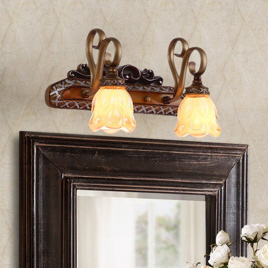 Flared Glass Iron Sconce With Tan Texture | Wall Mounted Vanity Light Traditional Design 1/2 Lights