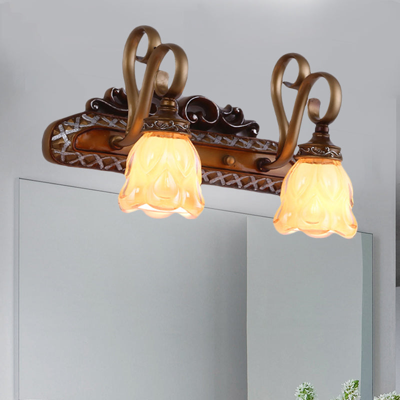 Flared Glass Iron Sconce With Tan Texture | Wall Mounted Vanity Light Traditional Design 1/2 Lights