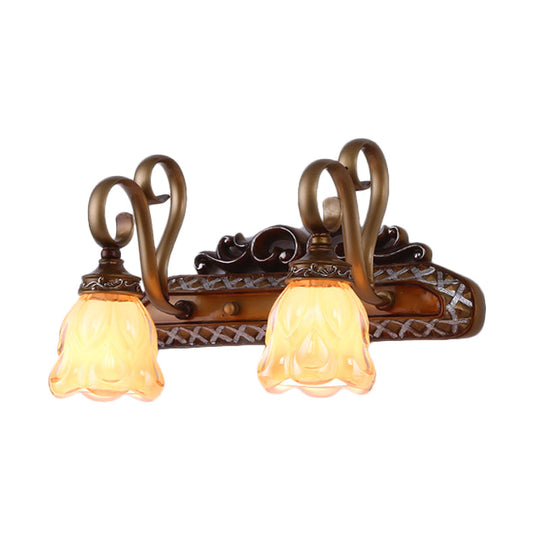 Flared Glass Iron Sconce With Tan Texture | Wall Mounted Vanity Light Traditional Design 1/2 Lights