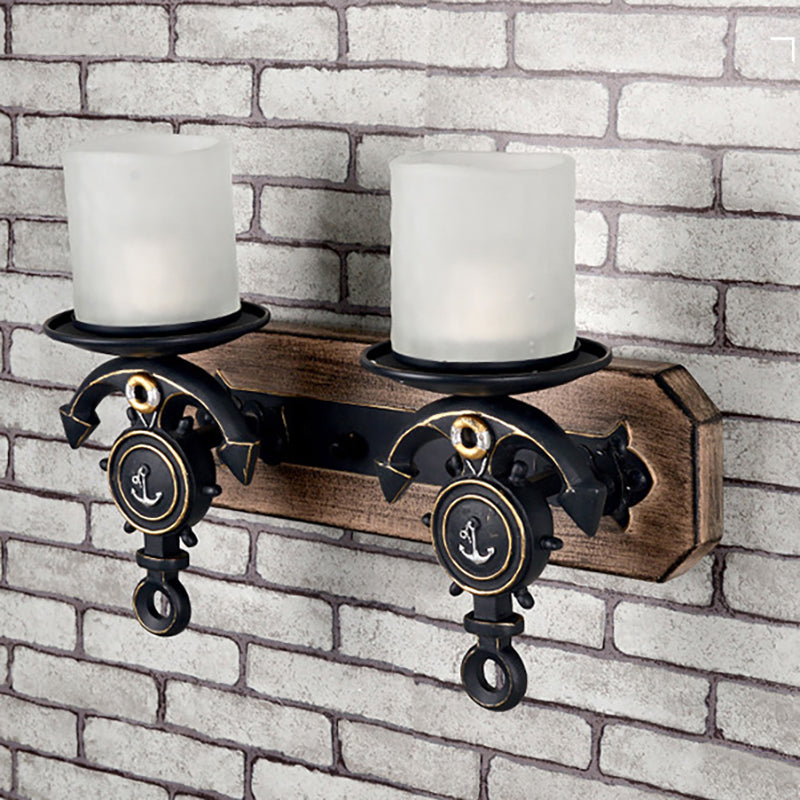 Candle Wall Lamp - Country Style Opal Glass Sconce With 1/2-Bulb: Black & Gold Resin Anchor Design 2