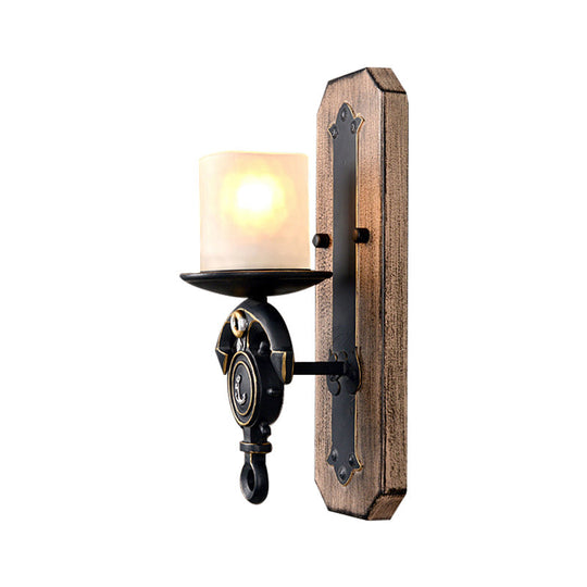 Candle Wall Lamp - Country Style Opal Glass Sconce With 1/2-Bulb: Black & Gold Resin Anchor Design