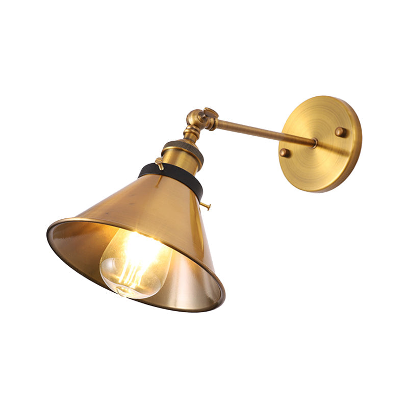 Industrial Style Metal Wall Lamp With Rotatable Barn/Cone Shade - Brass 1 Head Lighting Fixture For