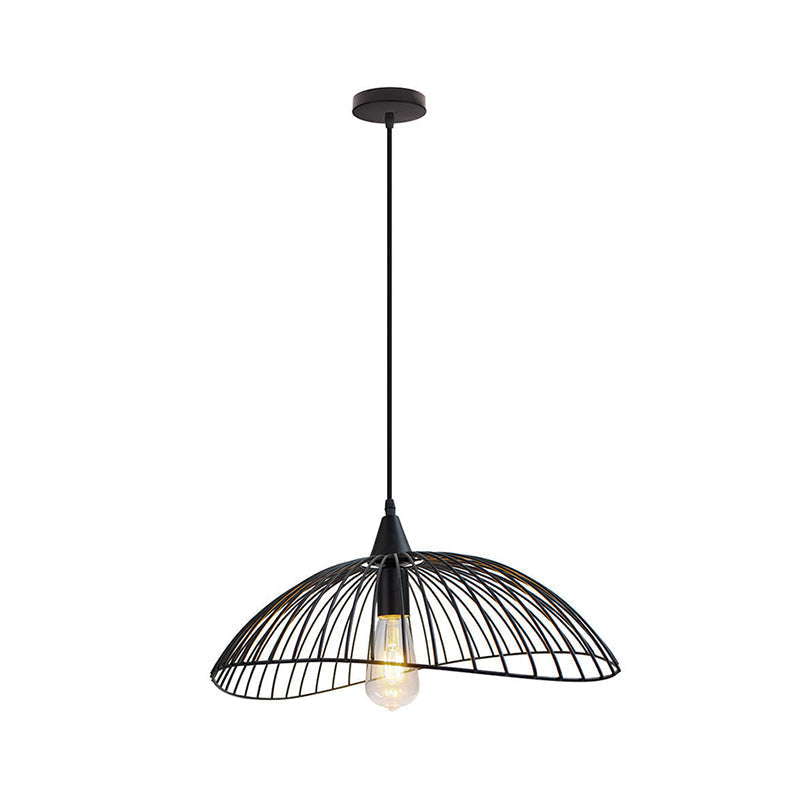 Industrial Style 1-Head Caged Ceiling Light With Waveform Design - Black 8/19.5Dia