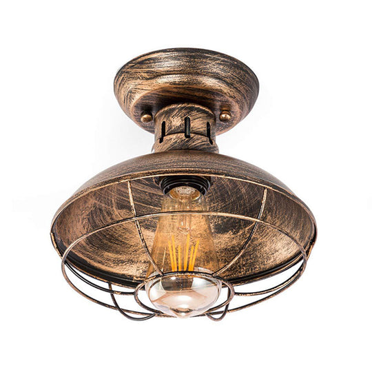 Barn Shade Kitchen Semi Mount Light with Antique Bronze Finish