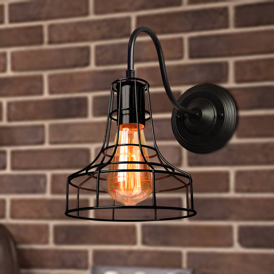 Industrial Style Metal Barn Wall Light Sconce - Black 1 Bulb Mounted Lamp With Wire Frame And