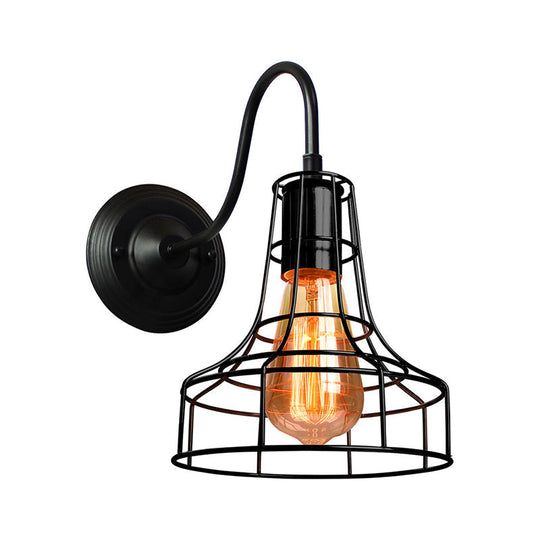 Industrial Style Metal Barn Wall Light Sconce - Black 1 Bulb Mounted Lamp With Wire Frame And