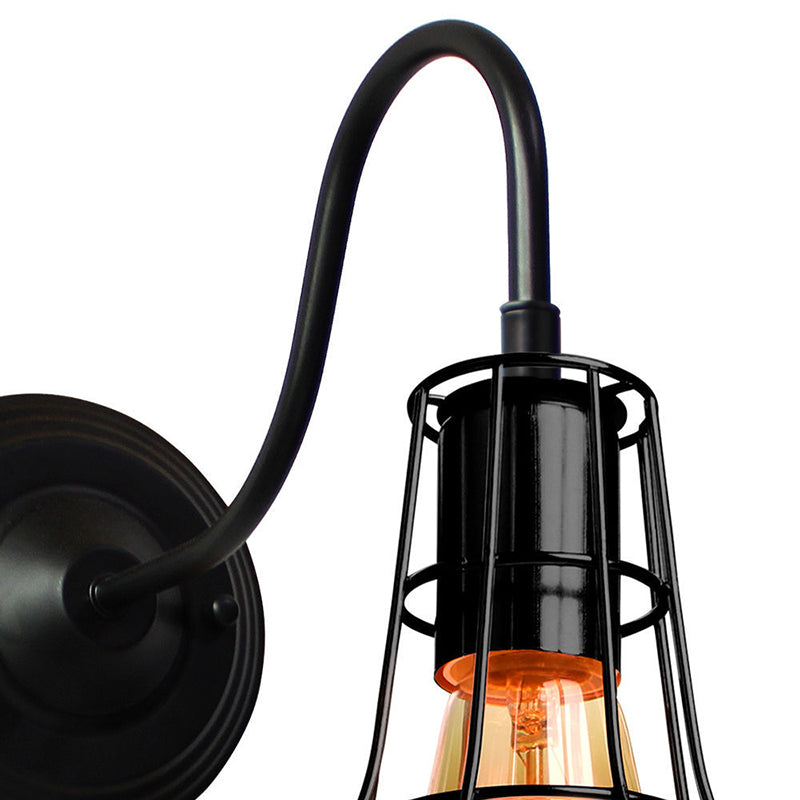 Industrial Style Metal Barn Wall Light Sconce - Black 1 Bulb Mounted Lamp With Wire Frame And