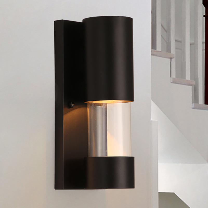 Industrial Style Black Wall Sconce With Cylindrical Design Metallic Finish And Clear Glass - Perfect