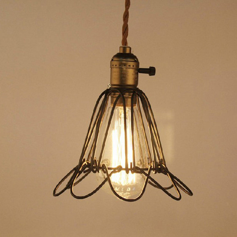 Industrial Iron Flower Pendant Light Ceiling Fixture for Bar - Hanging Cord Included