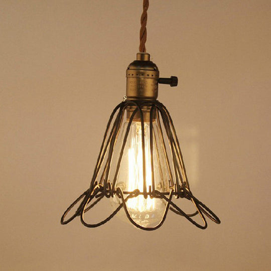 Industrial Flower Pendant Light For Bar And Ceiling Flaxen / With Switch