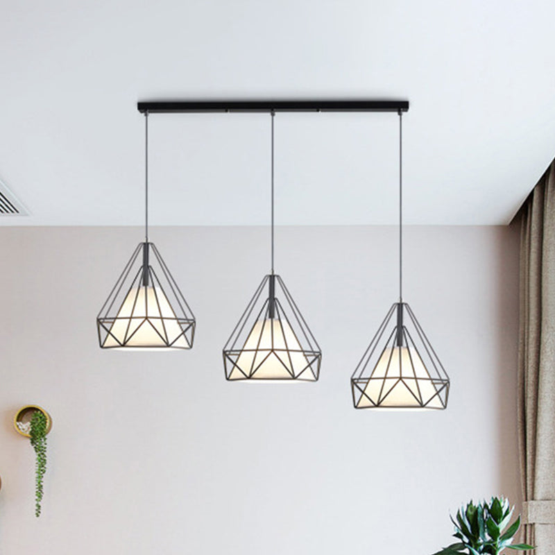 Diamond Cage Industrial Ceiling Light with 3 Multi Pendants and Hanging Cord for Hallway