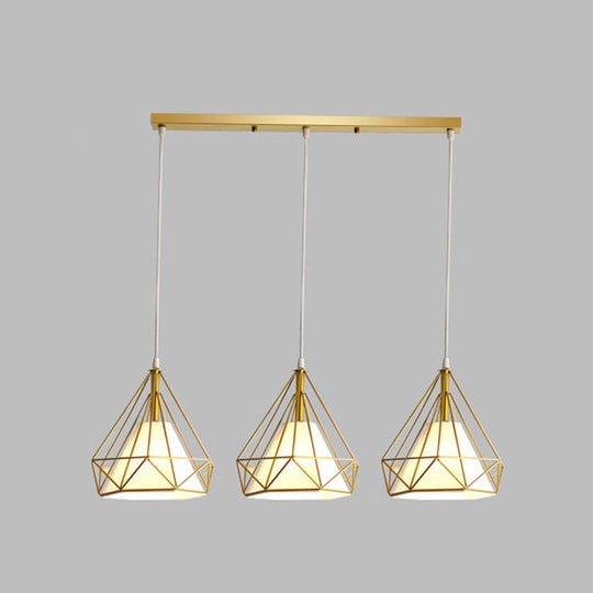 Diamond Cage Industrial Ceiling Light with 3 Multi Pendants and Hanging Cord for Hallway