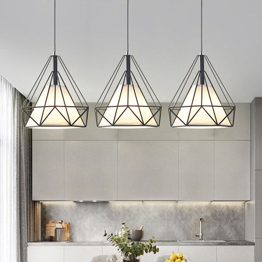 Diamond Cage Industrial Ceiling Light with 3 Multi Pendants and Hanging Cord for Hallway