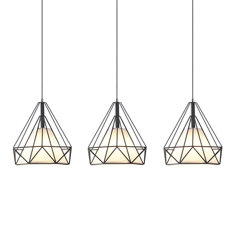 Diamond Cage Industrial Ceiling Light with 3 Multi Pendants and Hanging Cord for Hallway