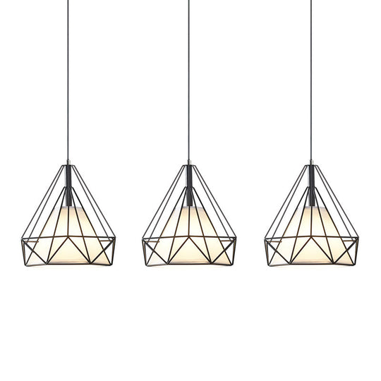 Diamond Cage Industrial Ceiling Light with 3 Multi Pendants and Hanging Cord for Hallway