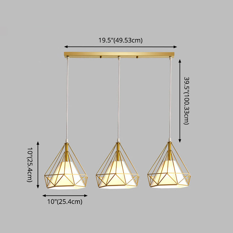 Diamond Cage Industrial Ceiling Light with 3 Multi Pendants and Hanging Cord for Hallway