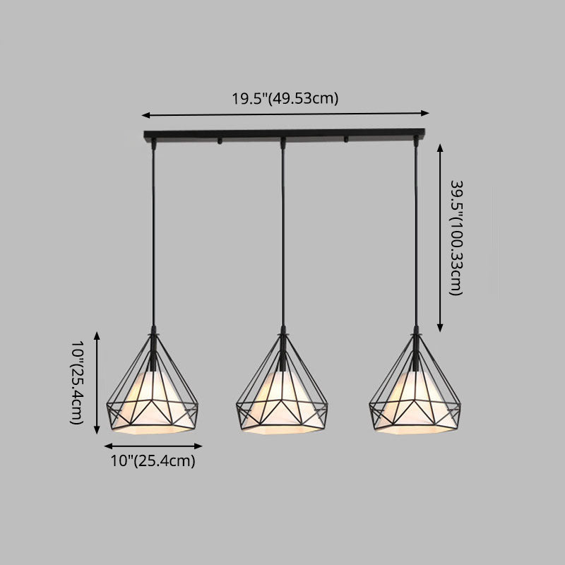 Diamond Cage Industrial Ceiling Light with 3 Multi Pendants and Hanging Cord for Hallway