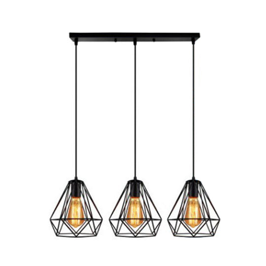 Industrial Metal Diamond Cage Pendant Light - Set of 3 Multi Hanging Lights for Restaurants