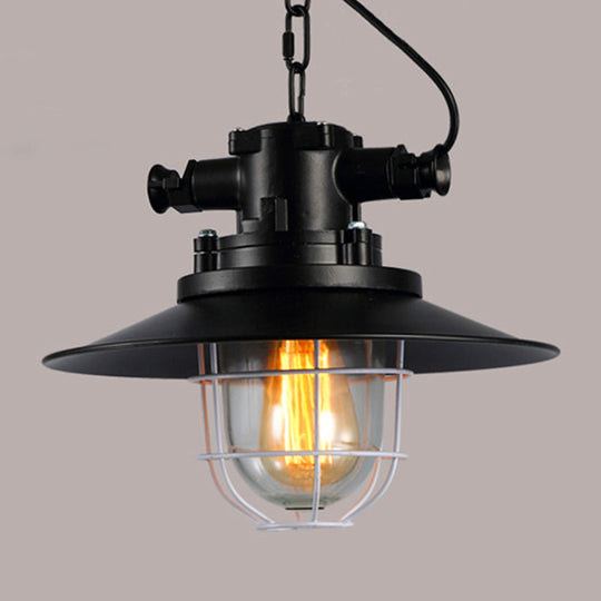 Retro Industrial Metal Hanging Light With Caged Kit & Chain For Restaurants - 1 Black