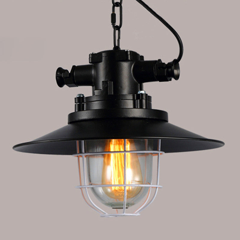 Retro Industrial Metal Hanging Light Kit - 1 Light Caged Pendant with Chain, Perfect for Restaurants