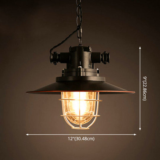 Retro Industrial Metal Hanging Light Kit - 1 Light Caged Pendant with Chain, Perfect for Restaurants