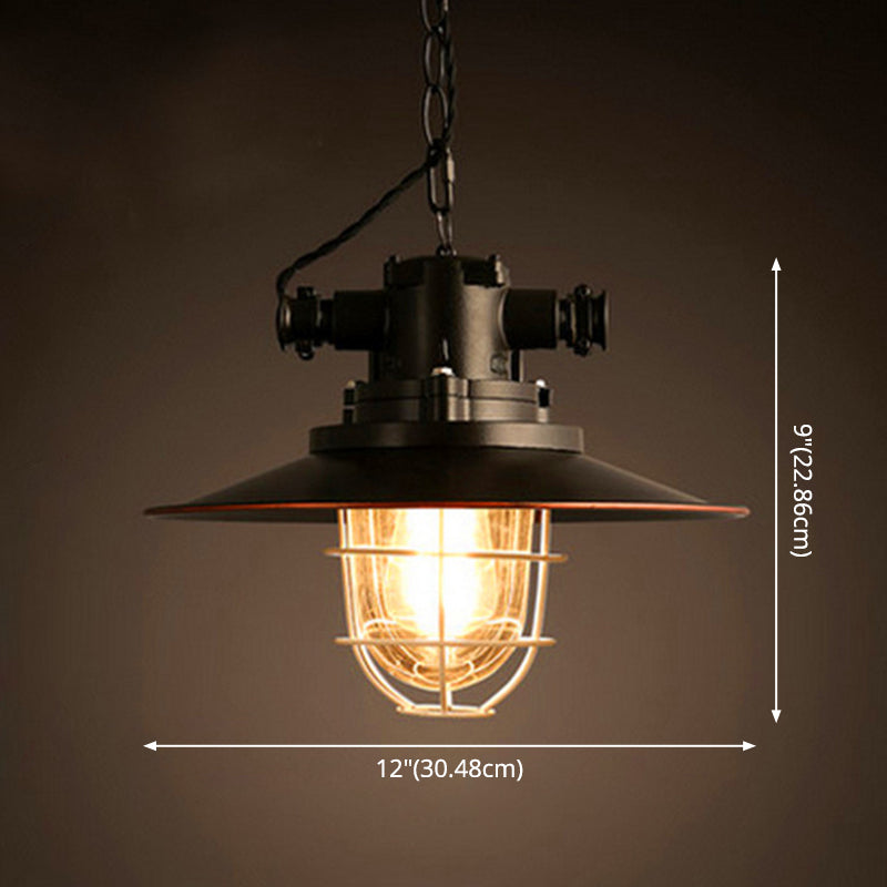 Retro Industrial Metal Hanging Light With Caged Kit & Chain For Restaurants - 1