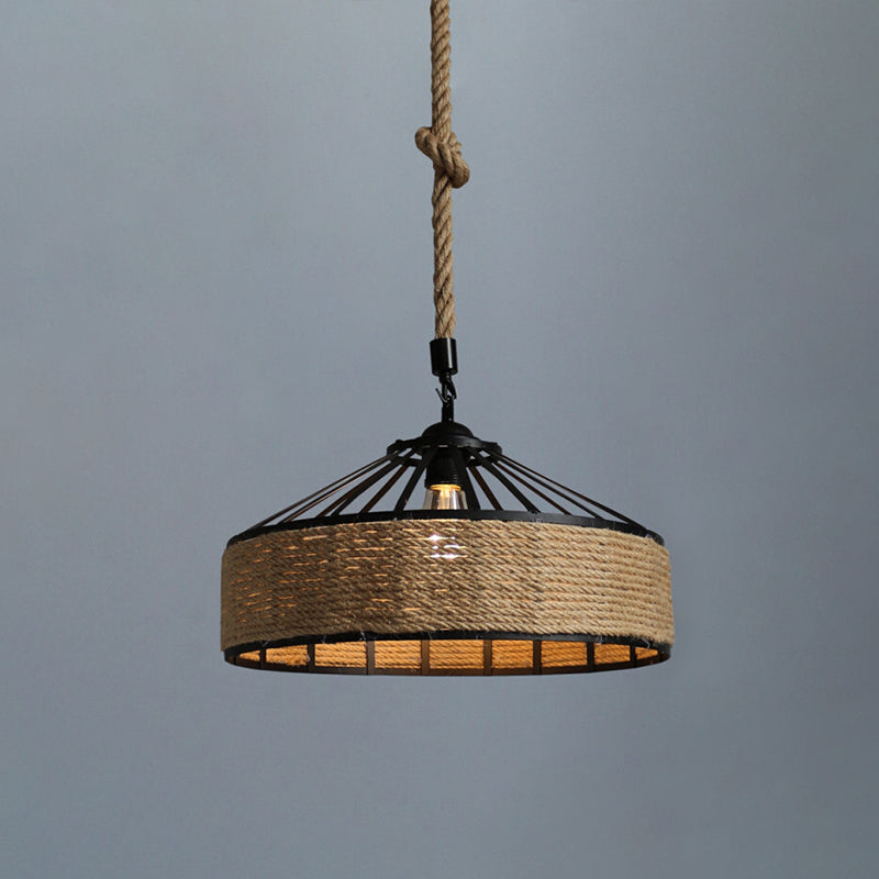 Industrial Metal Pendant Light With Flared Cage Design - Perfect For Restaurants Flaxen / 12 Rope