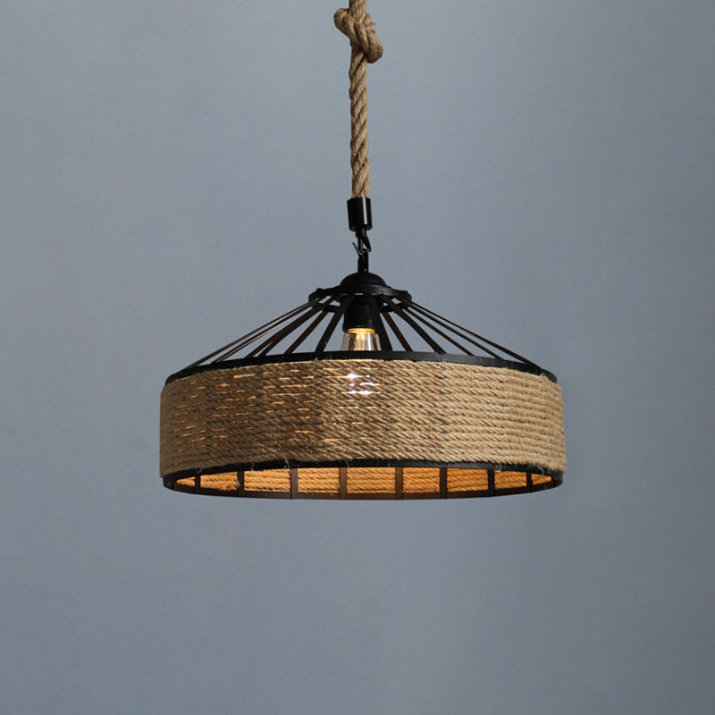 Industrial Metal Pendant Light With Flared Cage Design - Perfect For Restaurants Flaxen / 16 Rope