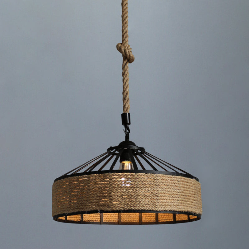 Industrial Metal Pendant Light With Flared Cage Design - Perfect For Restaurants Flaxen / 19.5 Rope