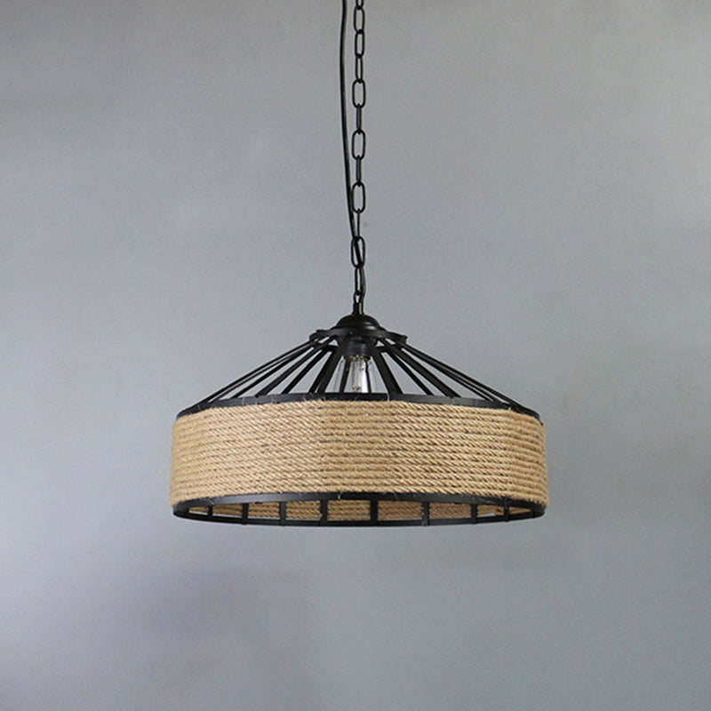 Industrial Metal Pendant Light With Flared Cage Design - Perfect For Restaurants Flaxen / 12 Chain