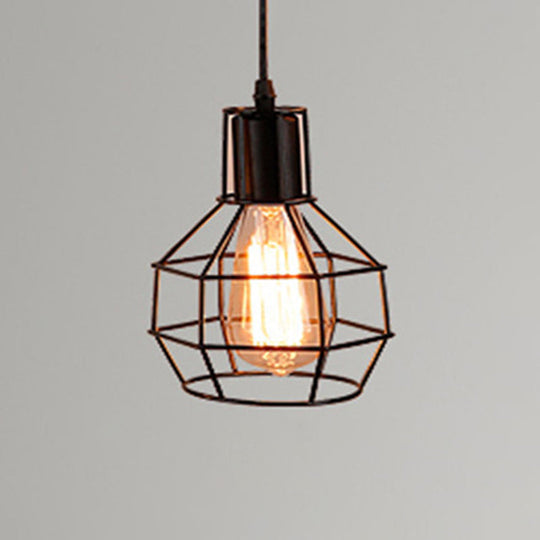 Retro Industrial Metal Cage Pendant Light Fixture - 1-Light Ceiling Hanging Fixture for Restaurants