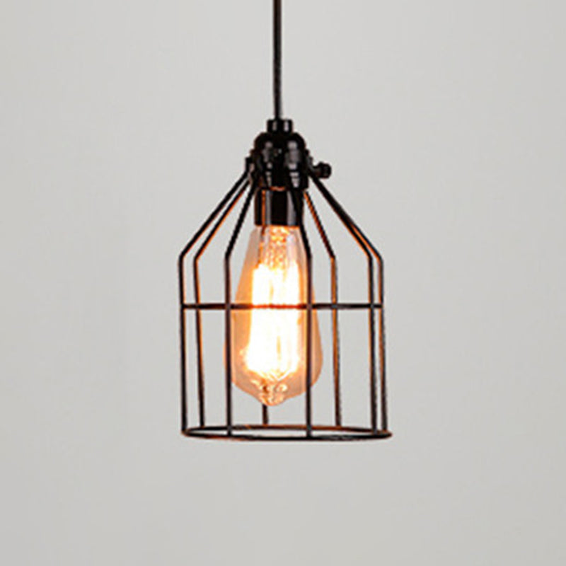 Retro Industrial Metal Cage Pendant Light Fixture For Restaurants - 1-Light Ceiling Hanging Lamp