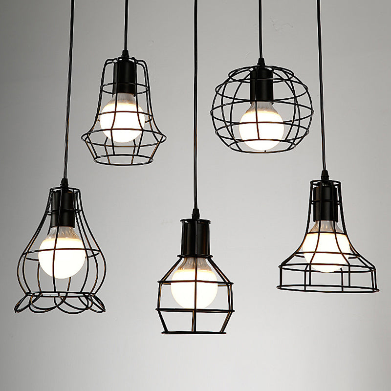 Retro Industrial Metal Cage Pendant Light Fixture - 1-Light Ceiling Hanging Fixture for Restaurants