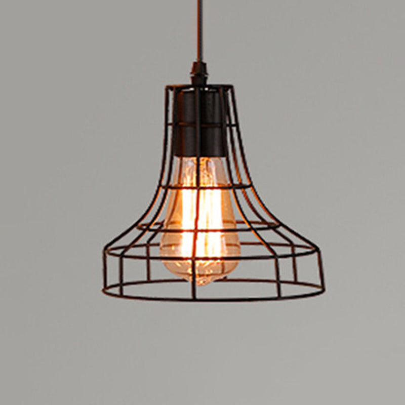 Retro Industrial Metal Cage Pendant Light Fixture - 1-Light Ceiling Hanging Fixture for Restaurants