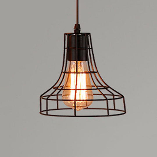 Retro Industrial Metal Cage Pendant Light Fixture For Restaurants - 1-Light Ceiling Hanging Lamp