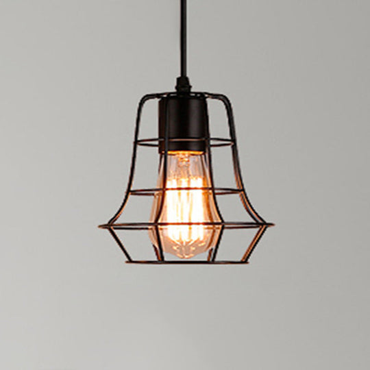 Retro Industrial Metal Cage Pendant Light Fixture For Restaurants - 1-Light Ceiling Hanging Lamp