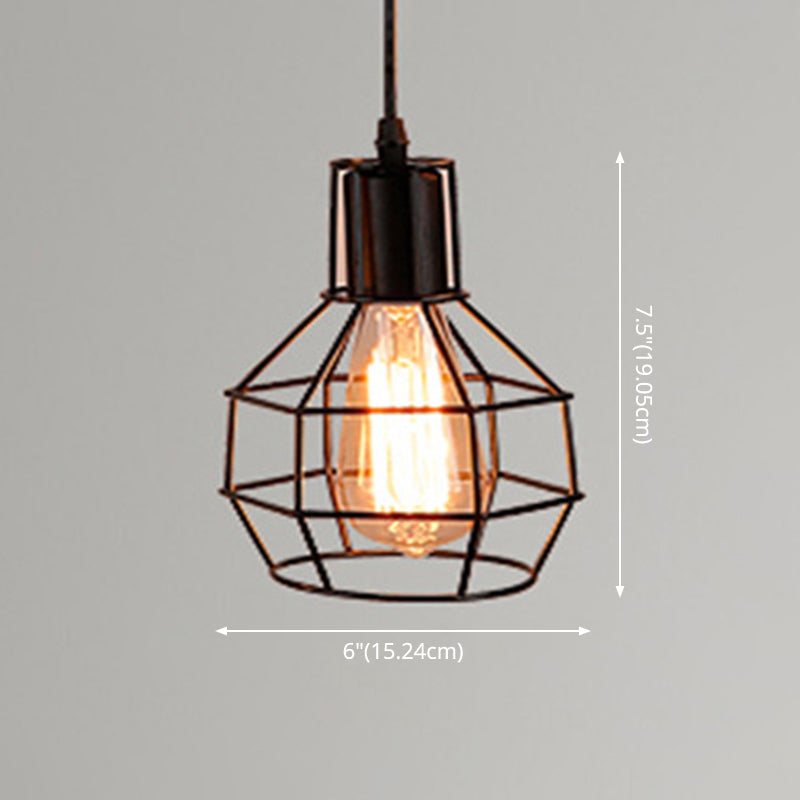 Retro Industrial Metal Cage Pendant Light Fixture - 1-Light Ceiling Hanging Fixture for Restaurants