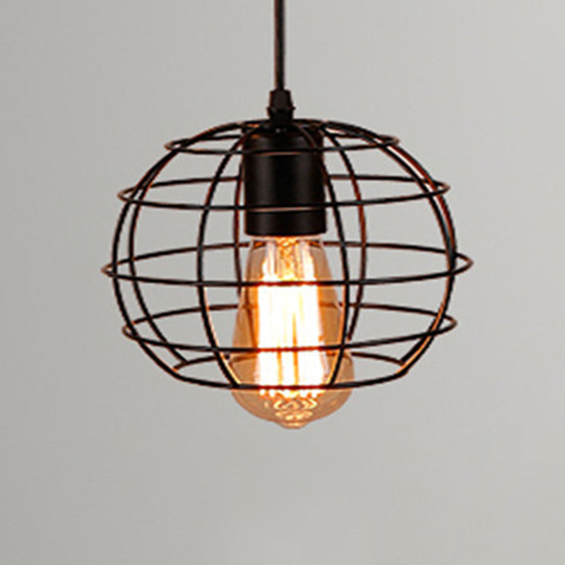 Retro Industrial Metal Cage Pendant Light Fixture - 1-Light Ceiling Hanging Fixture for Restaurants