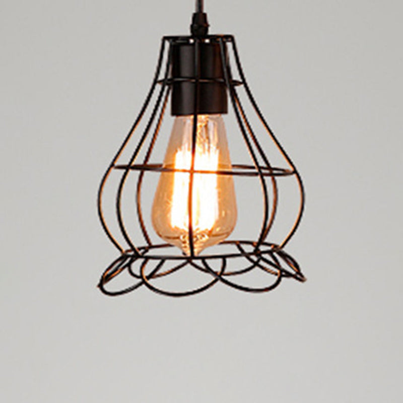 Retro Industrial Metal Cage Pendant Light Fixture For Restaurants - 1-Light Ceiling Hanging Lamp