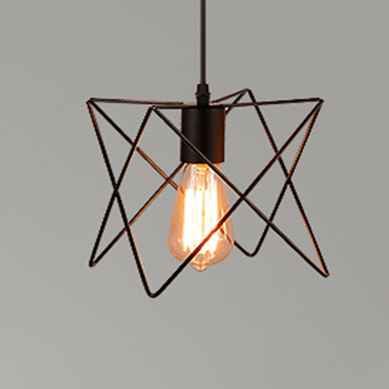 Retro Industrial Metal Cage Pendant Light Fixture For Restaurants - 1-Light Ceiling Hanging Lamp