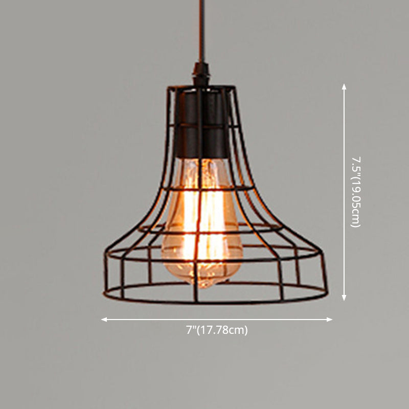 Retro Industrial Metal Cage Pendant Light Fixture - 1-Light Ceiling Hanging Fixture for Restaurants